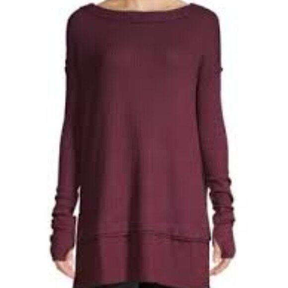 FREE PEOPLE WE THE FREE NORTH SHORE THERMAL BURGUNDY WOMEN LONG SLEEVE SMALL - Picture 2 of 6